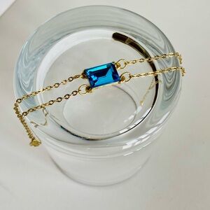 ZAD Gold Blue Rectangle Gemstone Chain Bracelet Anklet NWO